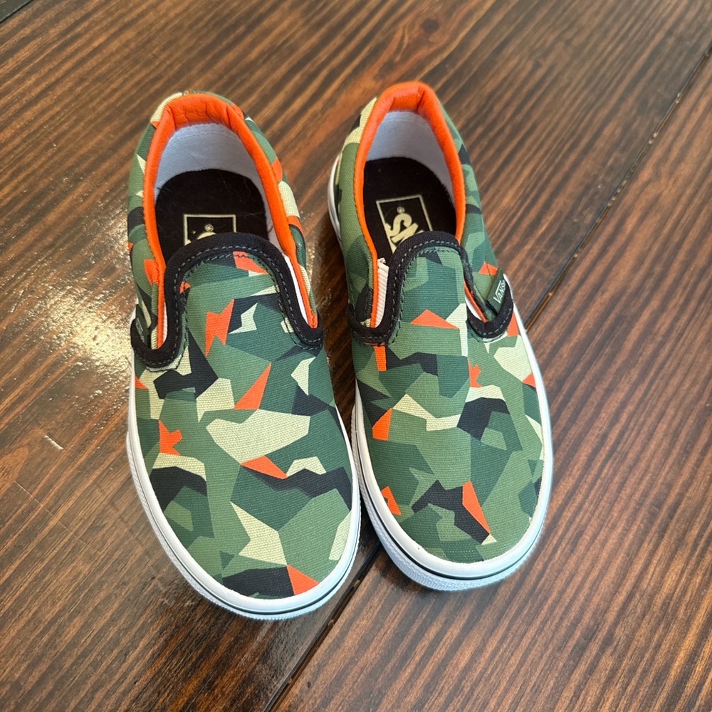 Vans Kids Green and Orange Camouflage Sneakers
